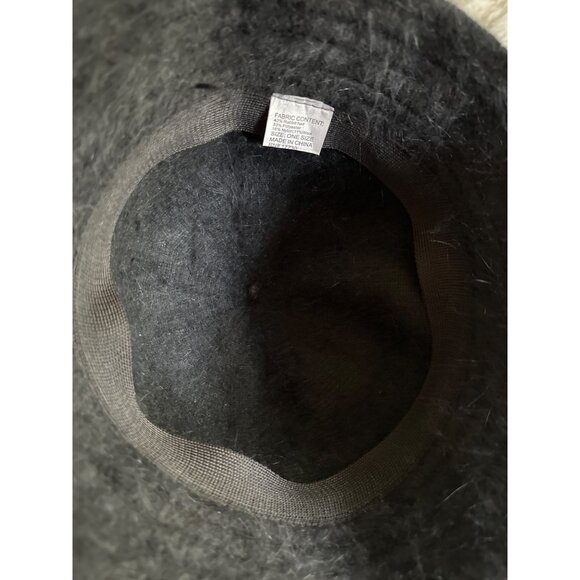Black Fuzzy Bucket Hat One Size Rabbit Hair Blend Winter - Picture 4 of 5